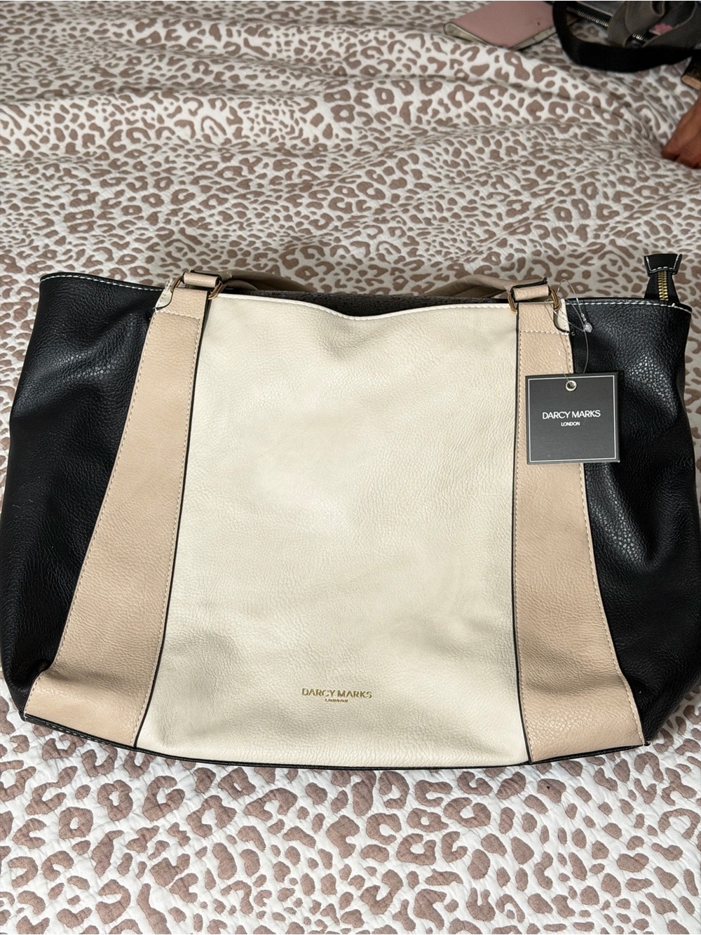 Darcy Marks Women’s Colorblock Tote in Black, Cream & Tan